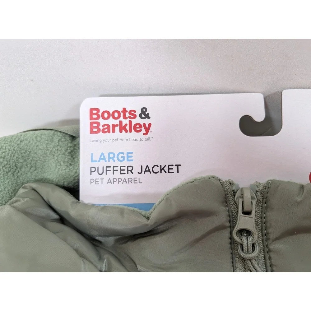 Boots & Barkley Large Puffer Jacket Pet Apparel Sage Green Fleece Lined Dog Coat